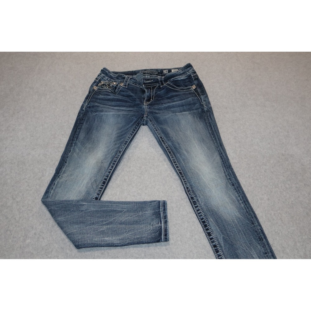 Miss Me Jeans Men 28x30 Blue Standard Skinny Embellished Pocket Heavy Stitch